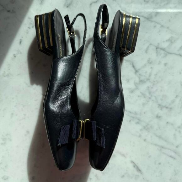 Bruno Magli Italy Bow Slingback Kitten Heels Navy Gold Women’s 7.5B - Picture 7 of 8